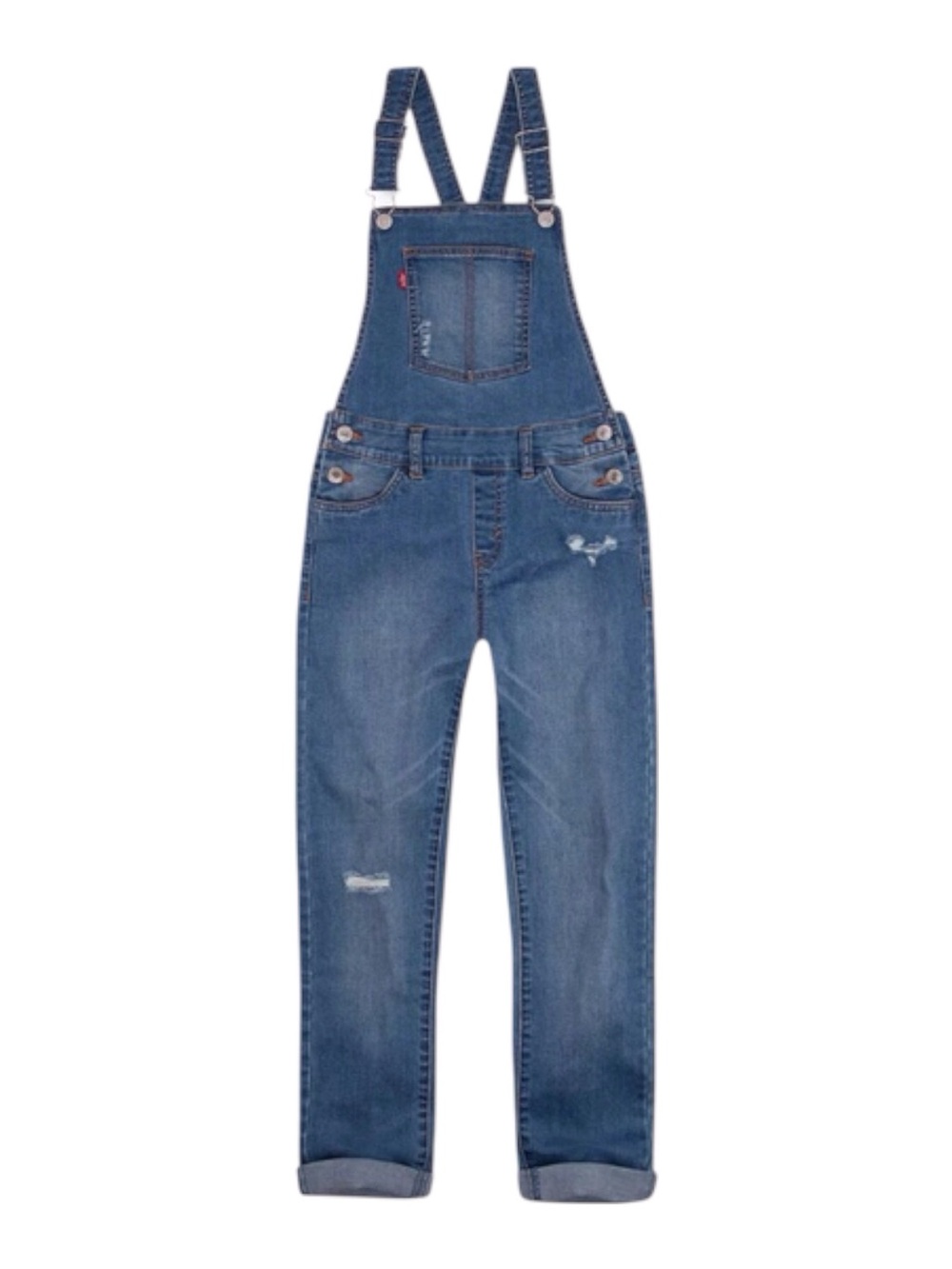 Levi’s Denim Blue Distressed Overalls girls size 8 regular cotton blend EUC